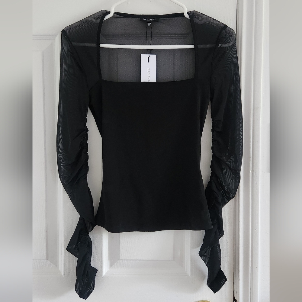 Dynamite Black Mesh Sleeve Top